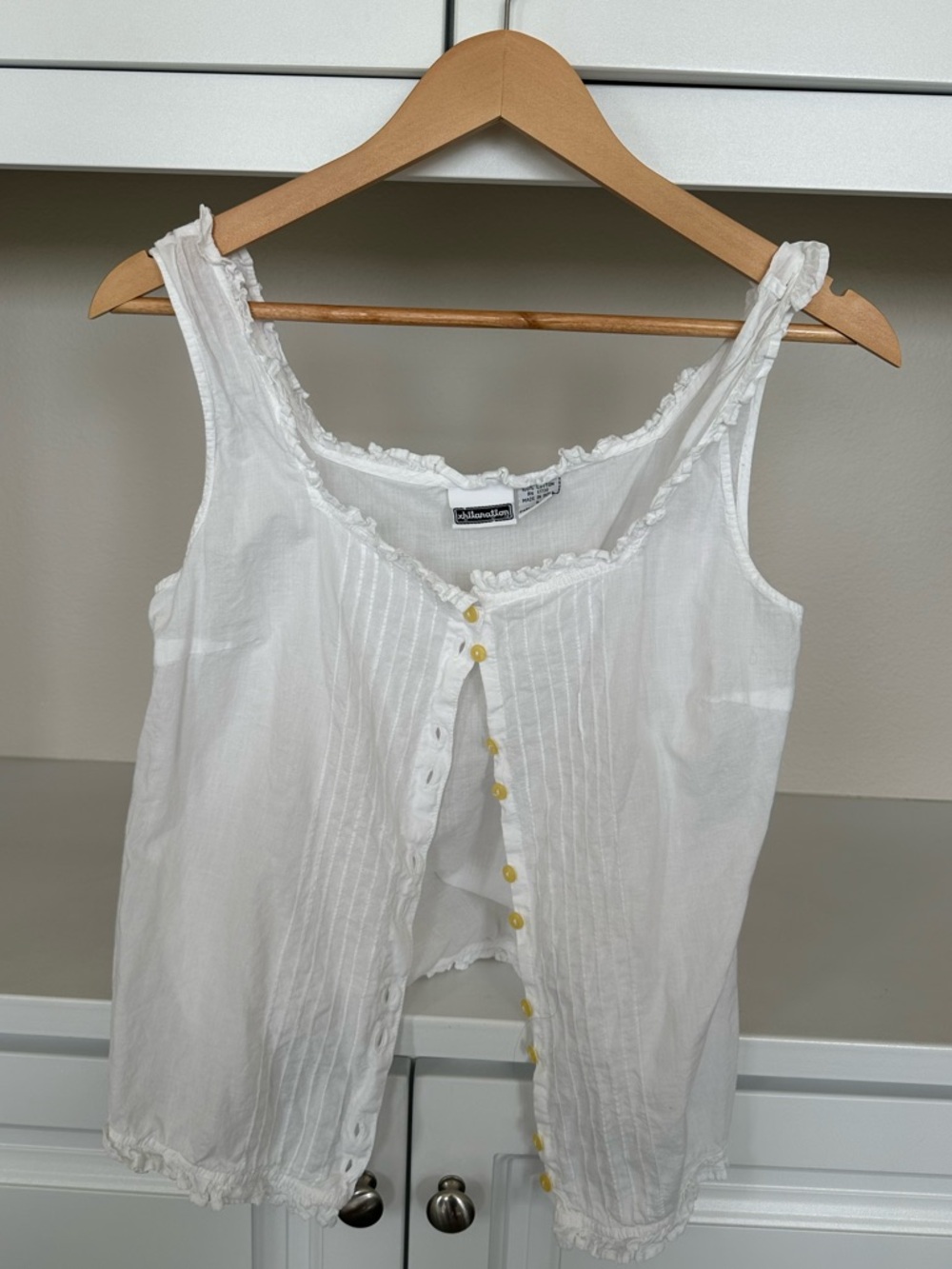 White Sleeveless Button-Front Cotton Tank Top